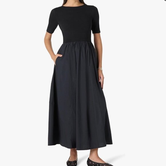 The Drop Barrett Short Sleeve Mixed Media Dress Black Size L - Picture 2 of 9